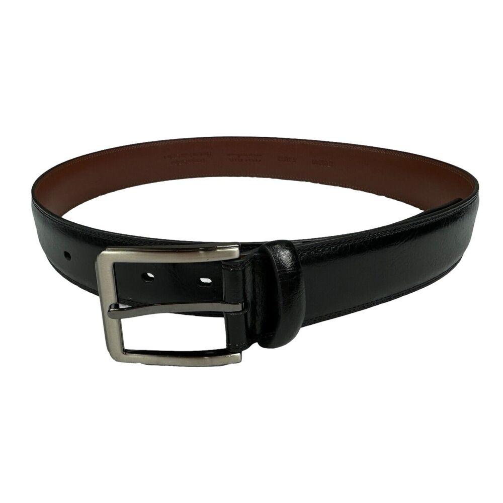 Perry Ellis Mens Solid Leather Dress Belt Black S 30/32